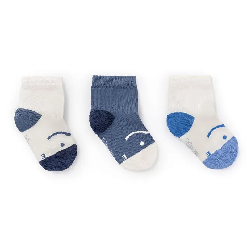 Tip Toey Joey Meias Barefoot Branco e Azul - Pack 3 meias