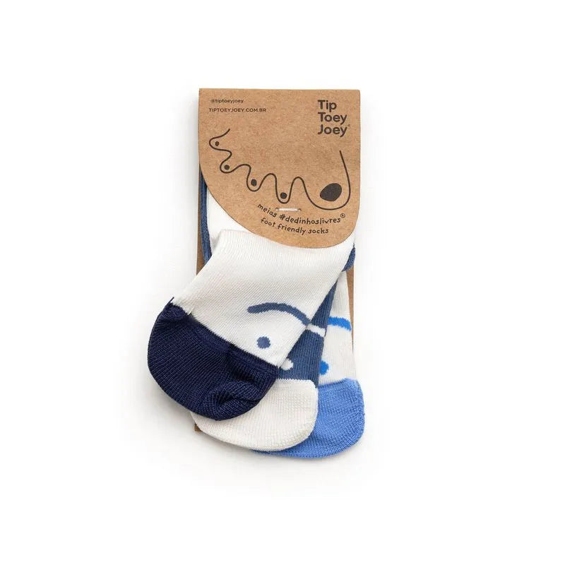 Tip Toey Joey Meias Barefoot Branco e Azul - Pack 3 meias